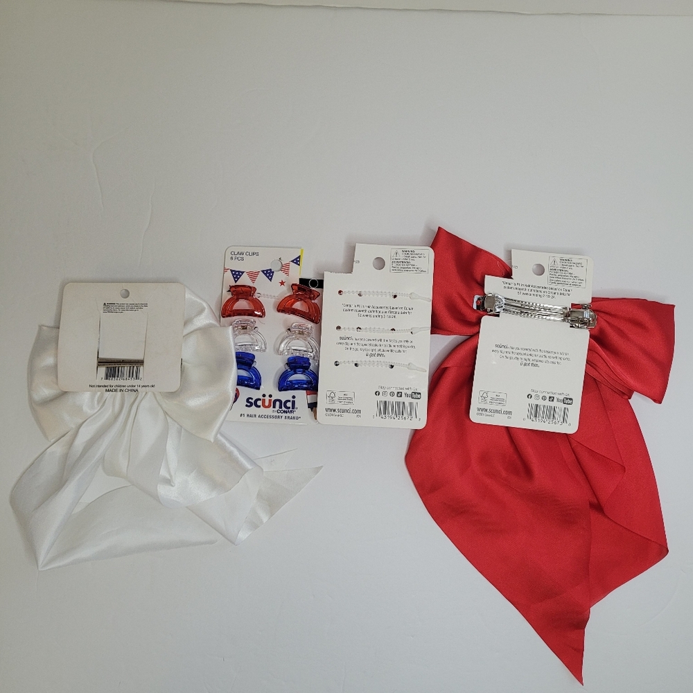 Scunci Claw Clips 12 Mini Big Barrette Red White Blue Extra Bow White 4th July